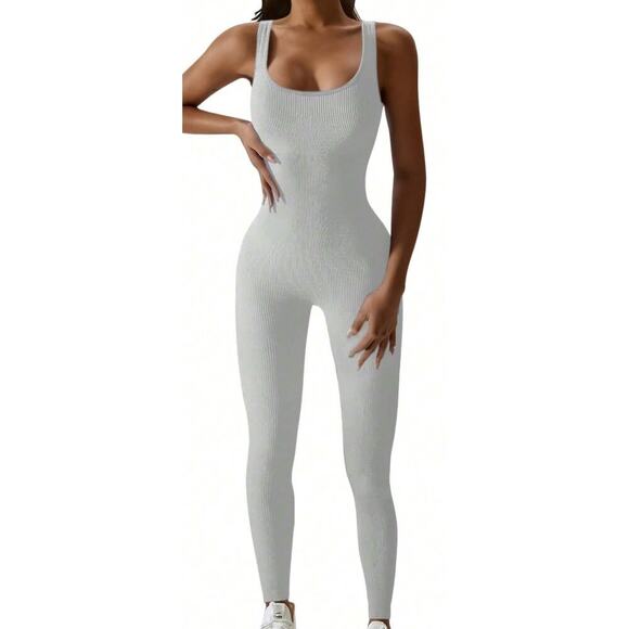 Yefecy Pants - Rib-Knit Seamless Sports Jumpsuit in Gray, Size L​